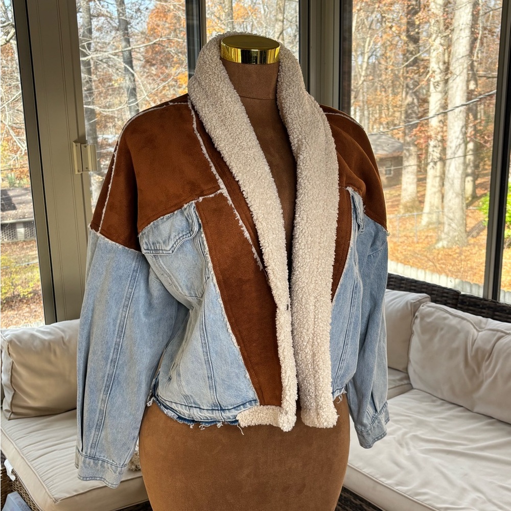 Blank NYC Light Blue Denim and Suede Shaper Jacket • Moto Style - Picture 2 of 10